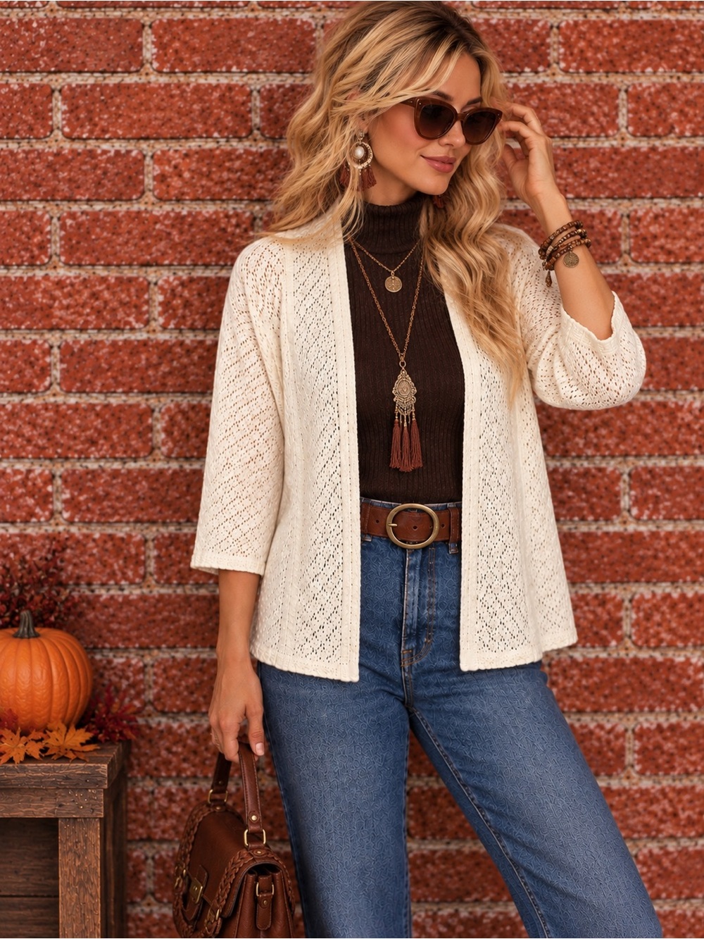White Open-Front Lightweight Pointelle Cardigan Sweater